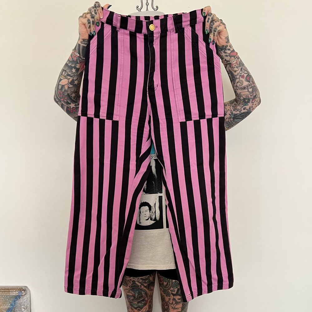 BIG BUD PRESS work pant in Limited edition pink black stripes